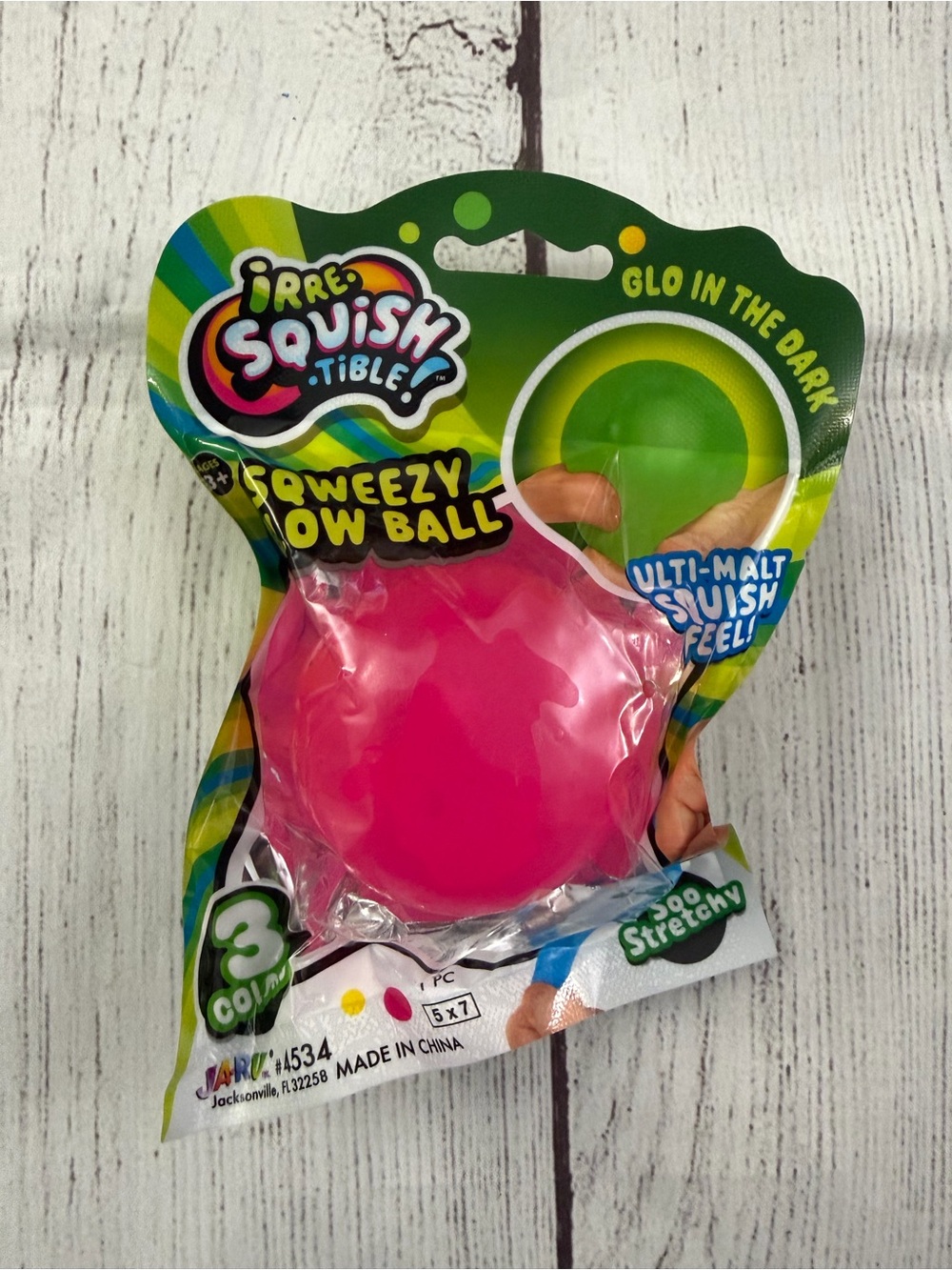 Irre-squish-tible Sqweezy Glow in the Dark Ball Squishy Pink